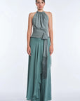 Izenia Silk Halter Top with Beaded Detail | Dark Green