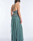 Izenia Silk Halter Top with Beaded Detail | Dark Green