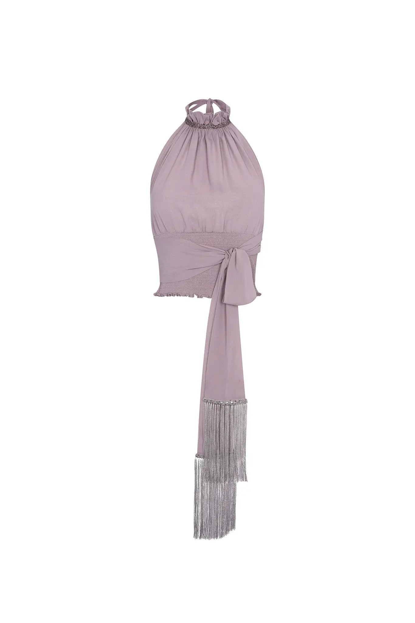 Izenia Silk Halter Top with Beaded Detail | Lilac