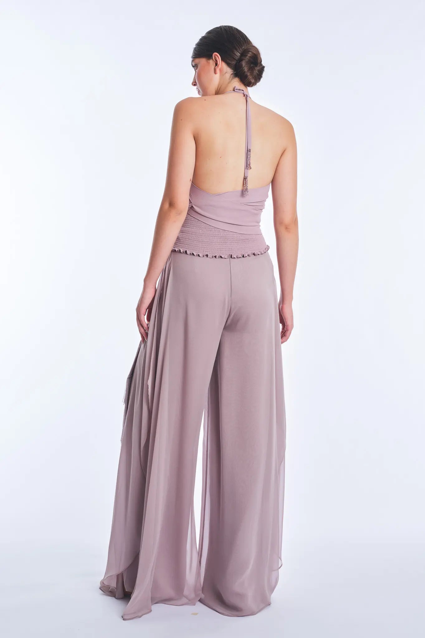Izenia Silk Halter Top with Beaded Detail | Lilac