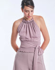 Izenia Silk Halter Top with Beaded Detail | Lilac