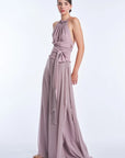 Izenia Silk Halter Top with Beaded Detail | Lilac
