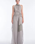 Izenia Silk Halter Top with Beaded Detail | Silver