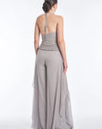 Izenia Silk Halter Top with Beaded Detail | Silver