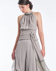 Izenia Silk Halter Top with Beaded Detail | Silver