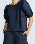 Jamie Textured Cotton Top | Navy