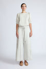 Jamie Top in Silver – 100% cotton blouse with mixed textures, round neckline, and ¾ sleeves with elasticated cuffs.
