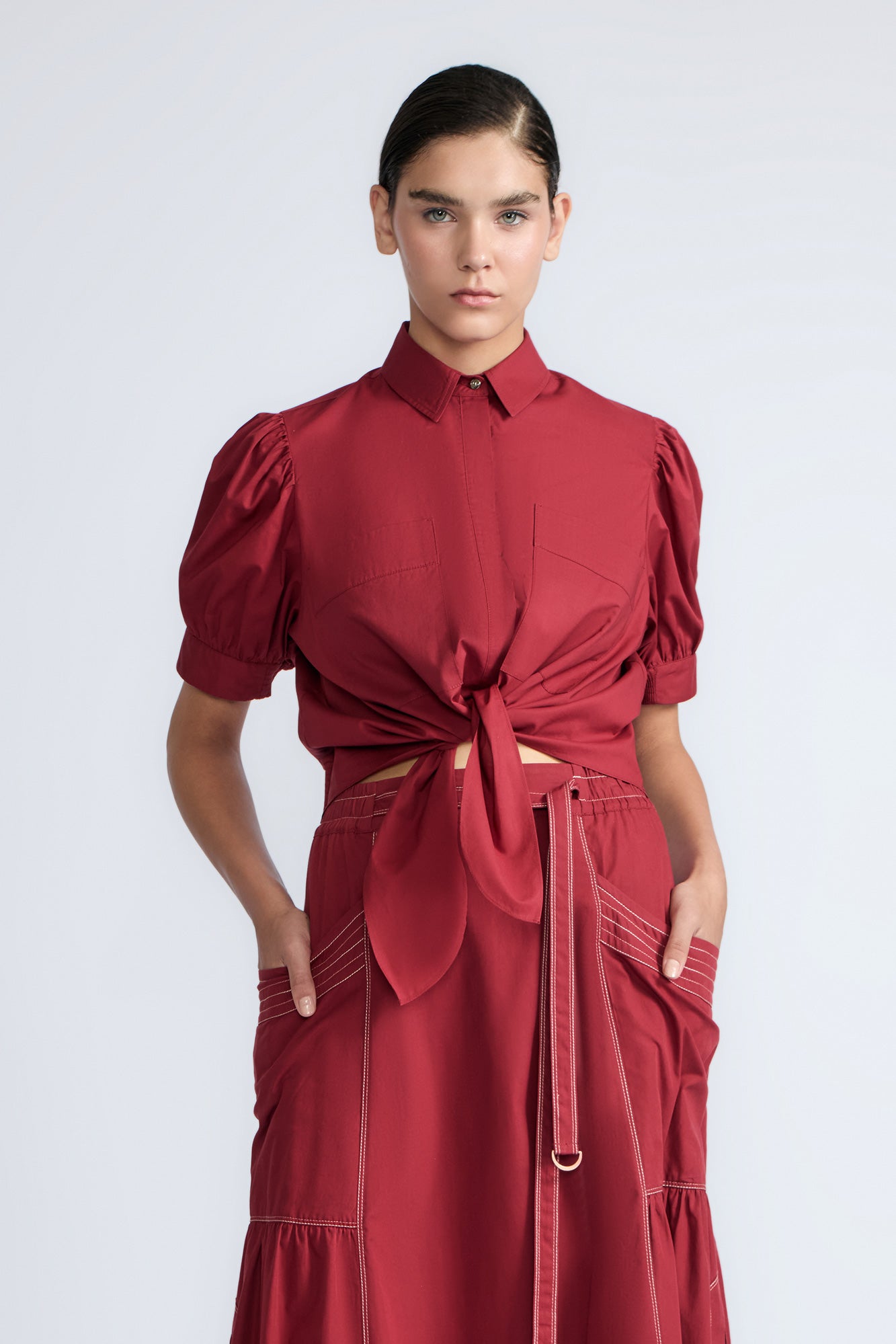 Josie Blouse in Wine – 100% cotton blouse with tonal lace, relaxed fit, and feminine detailing for elevated everyday wear.