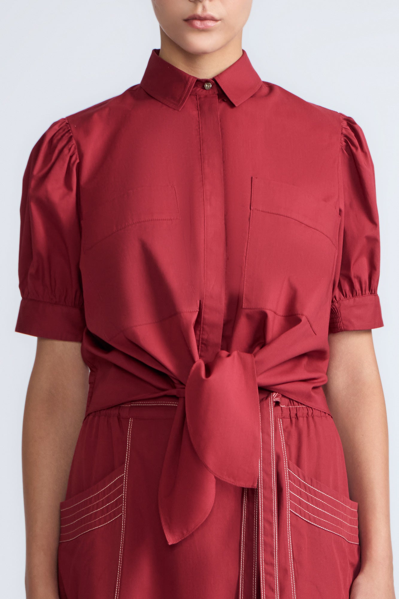 Josie Blouse in Wine – 100% cotton blouse with tonal lace, relaxed fit, and feminine detailing for elevated everyday wear.