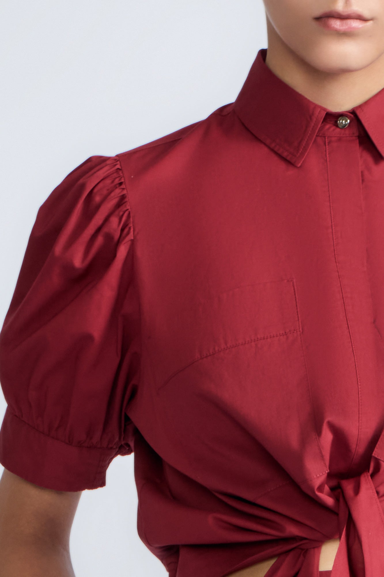 Josie Blouse in Wine – 100% cotton blouse with tonal lace, relaxed fit, and feminine detailing for elevated everyday wear.