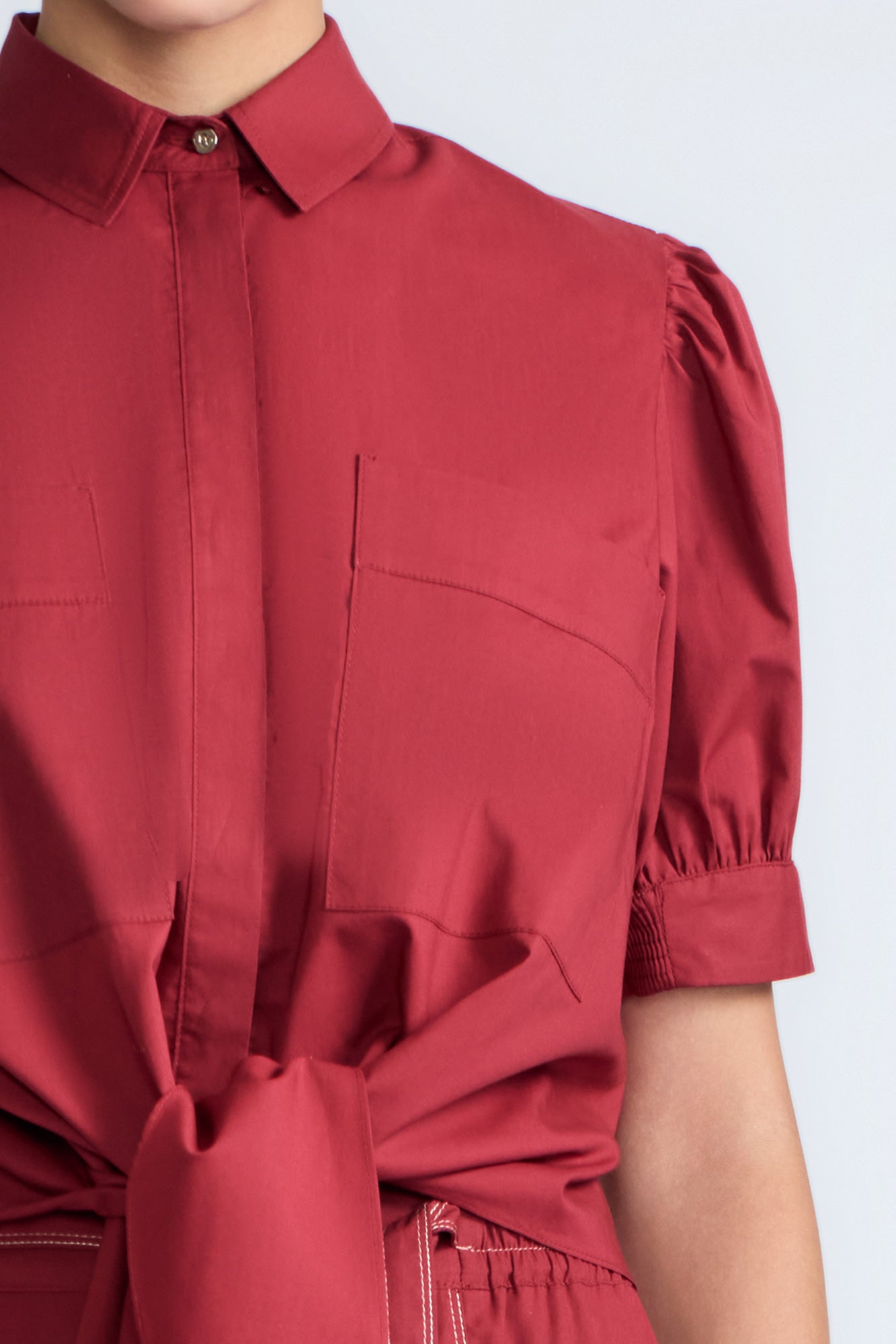 Josie Blouse in Wine – 100% cotton blouse with tonal lace, relaxed fit, and feminine detailing for elevated everyday wear.