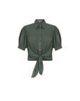 Josie Blouse in Military Green - Stylish Bubble Sleeve Cotton Blouse with Copper Buttons