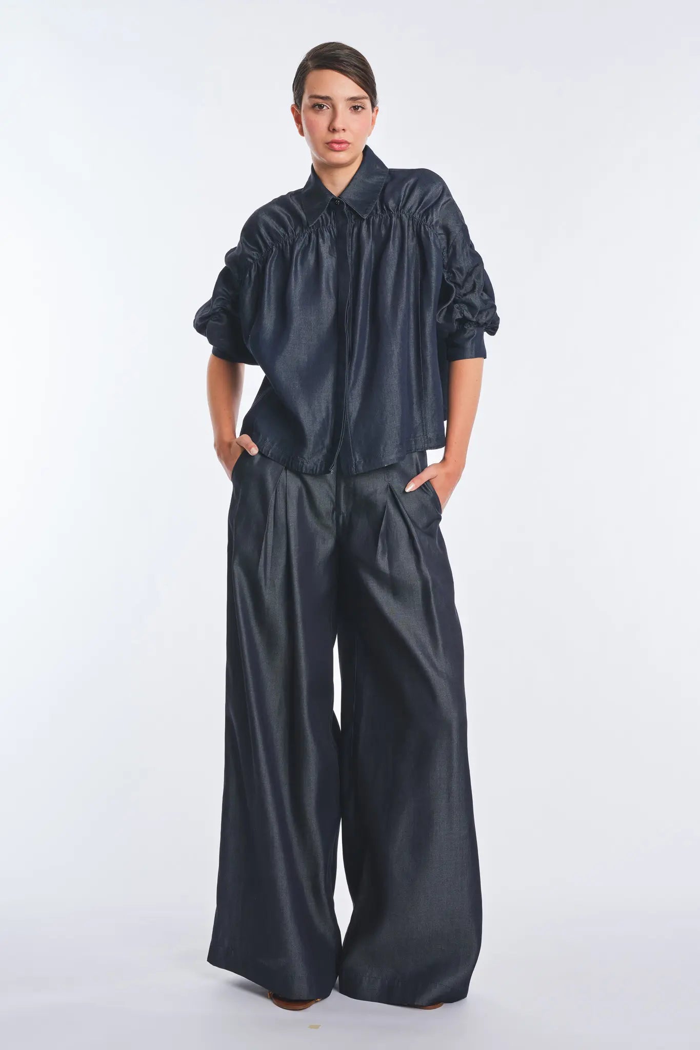 Kendra Denim Tencel Wide-Leg Pant | Navy