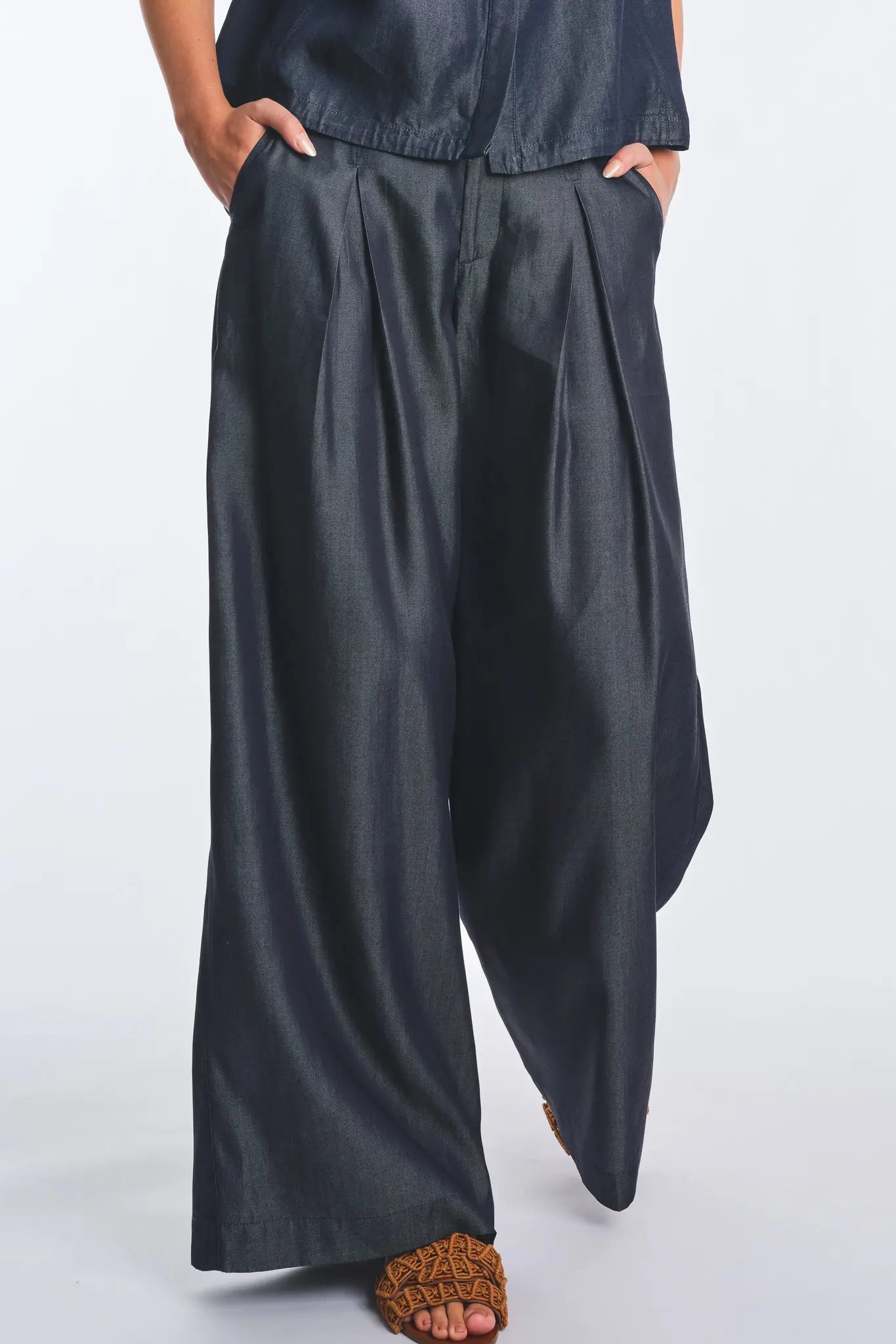 Kendra Denim Tencel Wide-Leg Pant | Navy
