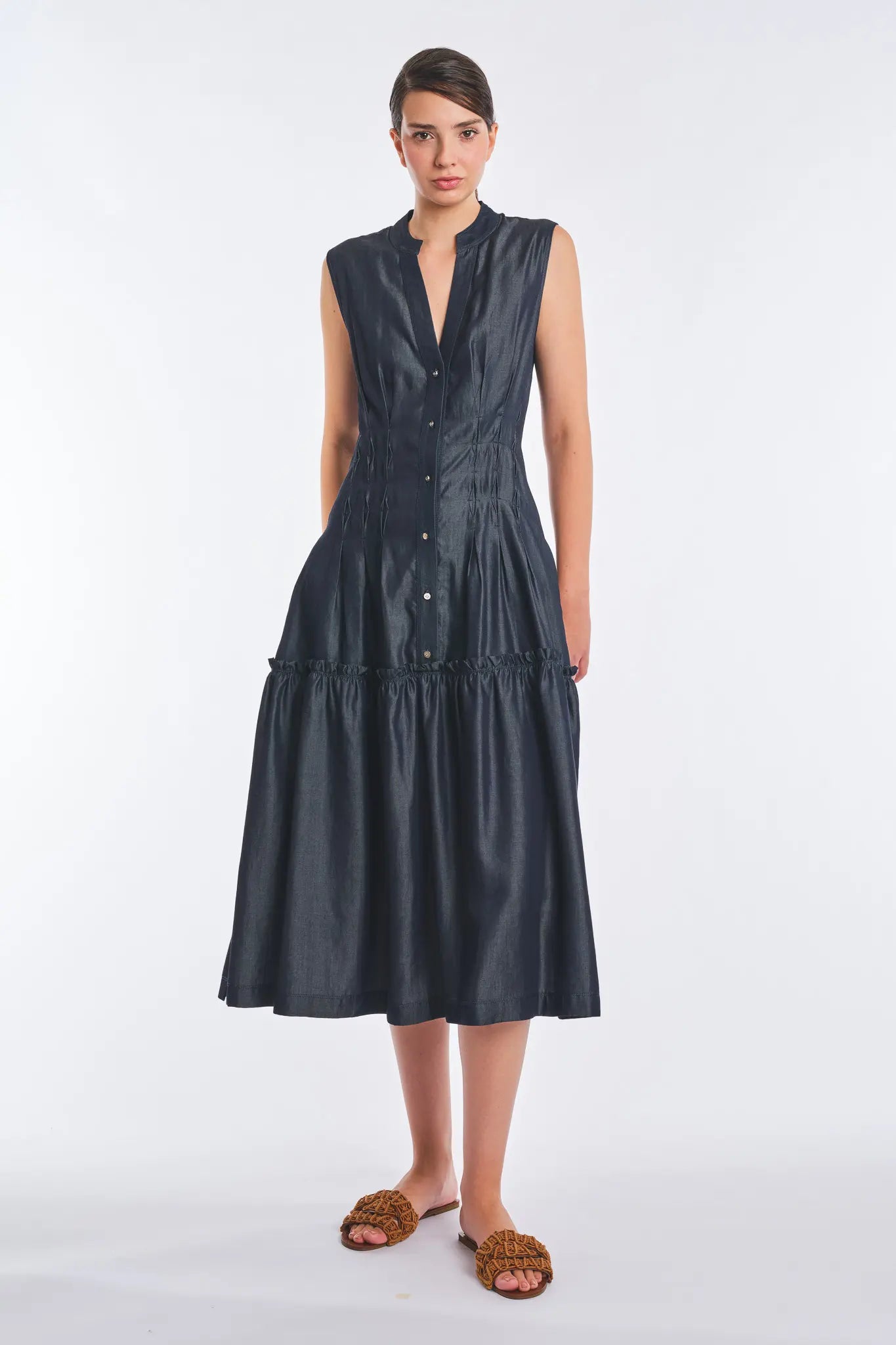 Kenny Maxi Dress Elevated Fluid Denim in Navy | Sitka Semsch Kenny Maxi Dress Elevated Fluid Denim in Navy | Sitka Semsch