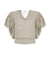 Knitted Alejandra Vest in Beige Melange with crochet ruffles and V-neck