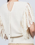 Knitted Alejandra Vest in Ivory Melange with adjustable tie and ruffles