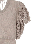 Knitted Alejandra Vest in Rose Melange with elegant ruffle sleeves