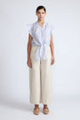 Kyla Pant in Prestine – 100% cotton palazzo pants with wide-leg silhouette and contrasting thread details on pockets and legs.