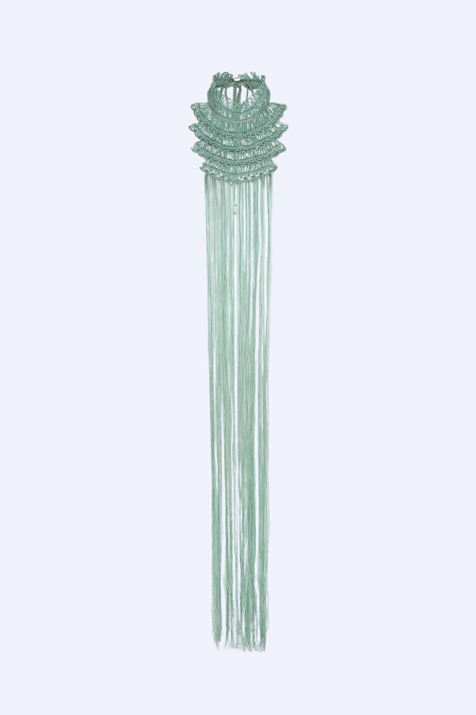 The Lara Artisan Macrame Peto in Mint, showcasing the full length and intricate knotwork.