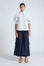 Lina Blouse in Light Blue – Cotton shirt with shirt collar, hidden button closure, ¾ balloon sleeves, and elastic cuffs.