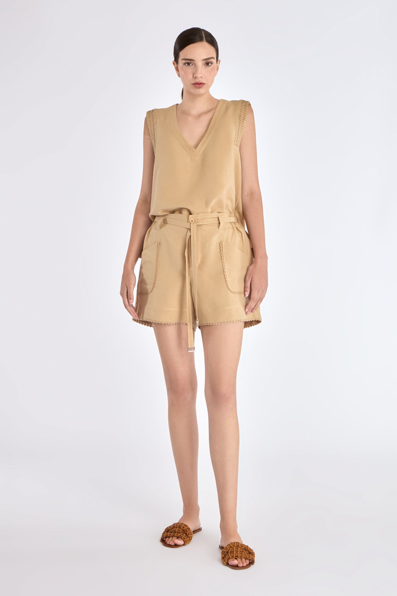 トップス THE SHISHIKUI Cami Short / CAMEL Sunrise Scoop Neck Crocheted Babydoll Cami – Easy Life Boutique