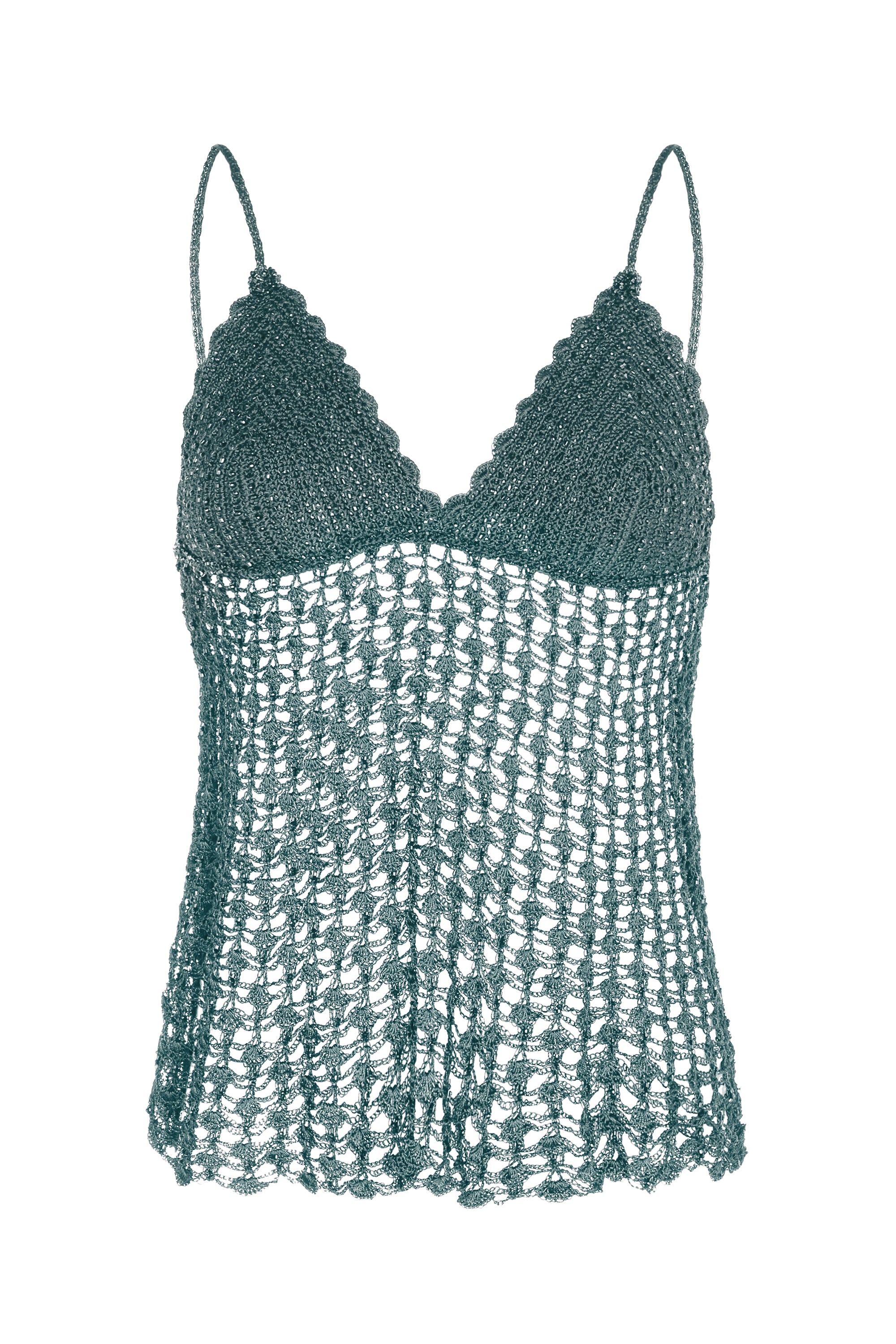 Liz Top in Dark Green | Handwoven Crochet & Beaded Embroidery Liz Top in Dark Green | Handwoven Crochet & Beaded Embroidery