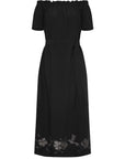 Logan Dress in Black – Hand-Embroidered Midi Dress with Bateau Neckline