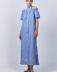 Logan Dress – Hand-Embroidered Midi Dress with Bateau Neckline