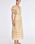 Front view of the Luanda Skirt in Vanilla, showcasing its high-waist and fluid midi silhouette.