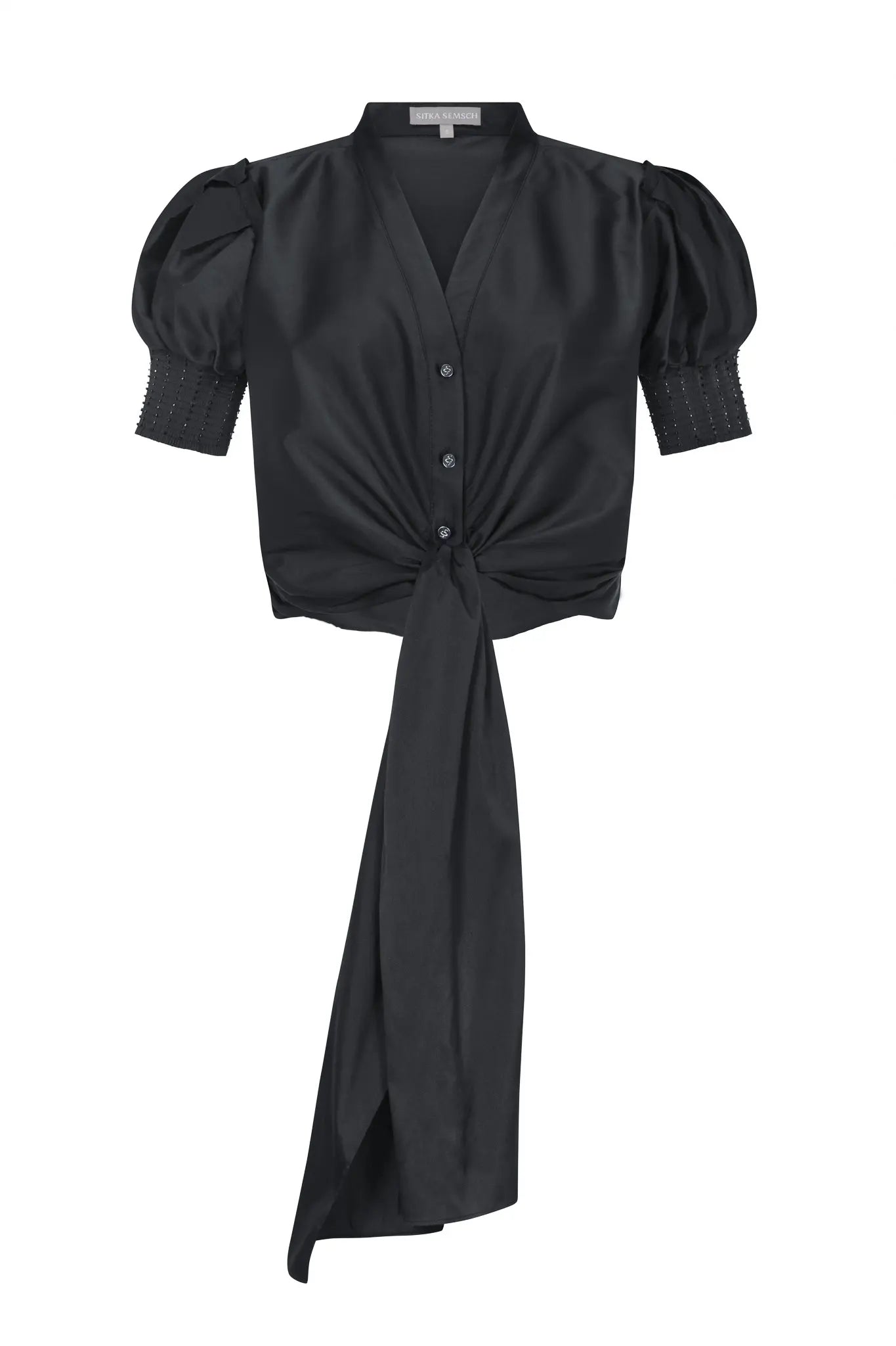 Lucianne Crystal-Cuff Bow Blouse | Black