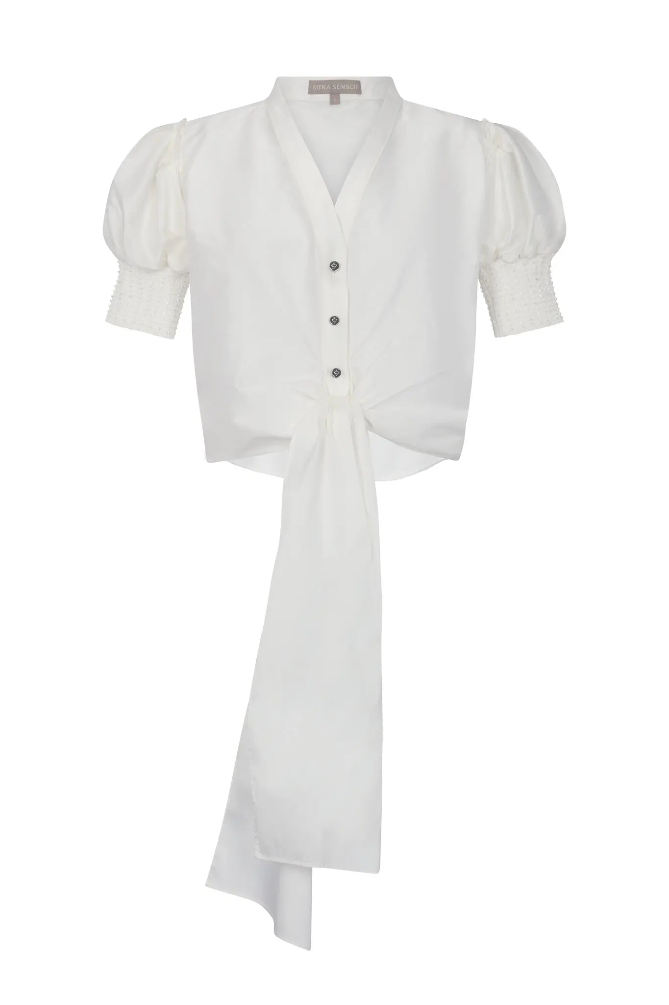 Lucianne Crystal-Cuff Bow Blouse | Off White
