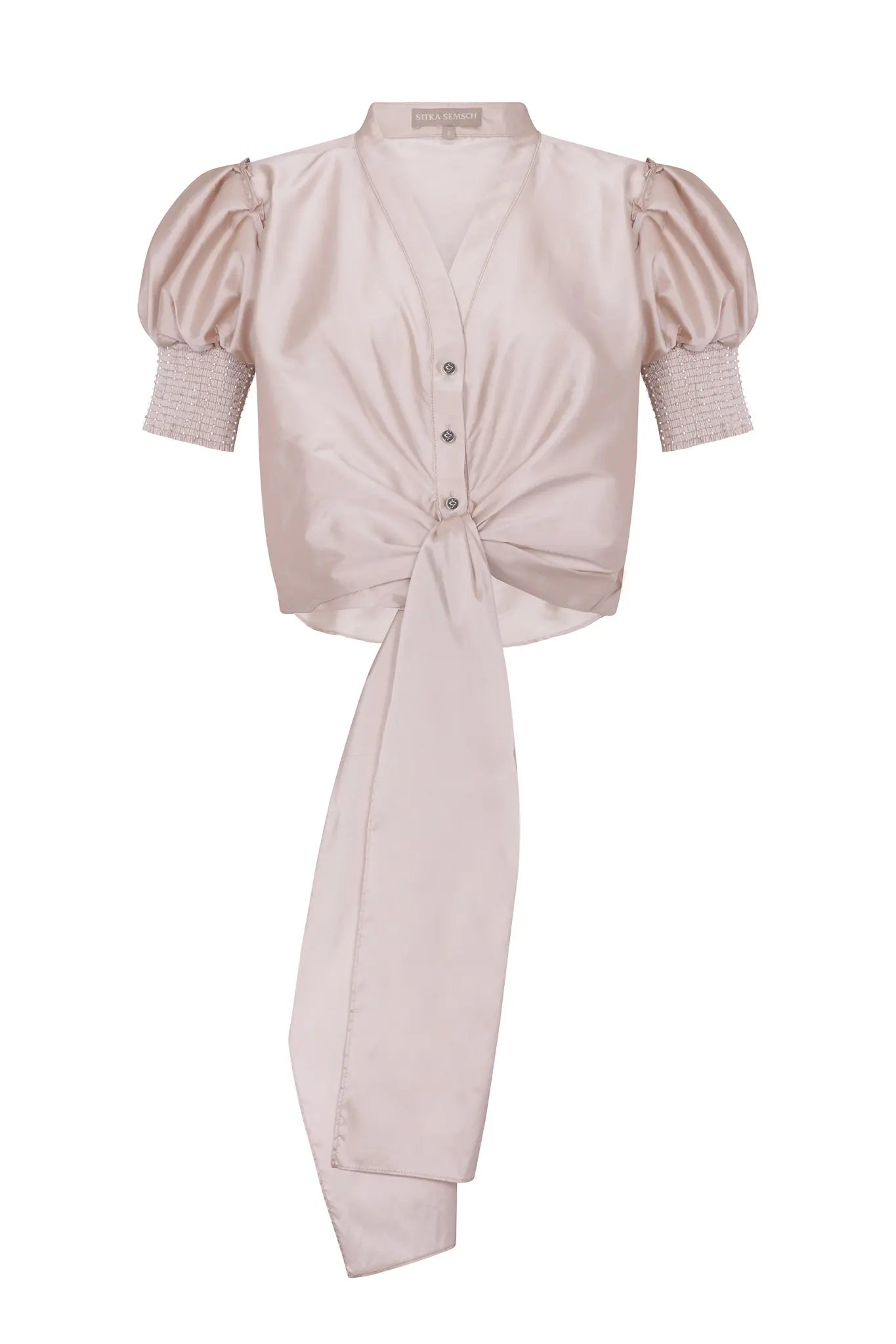 Lucianne Crystal-Cuff Bow Blouse | Rose