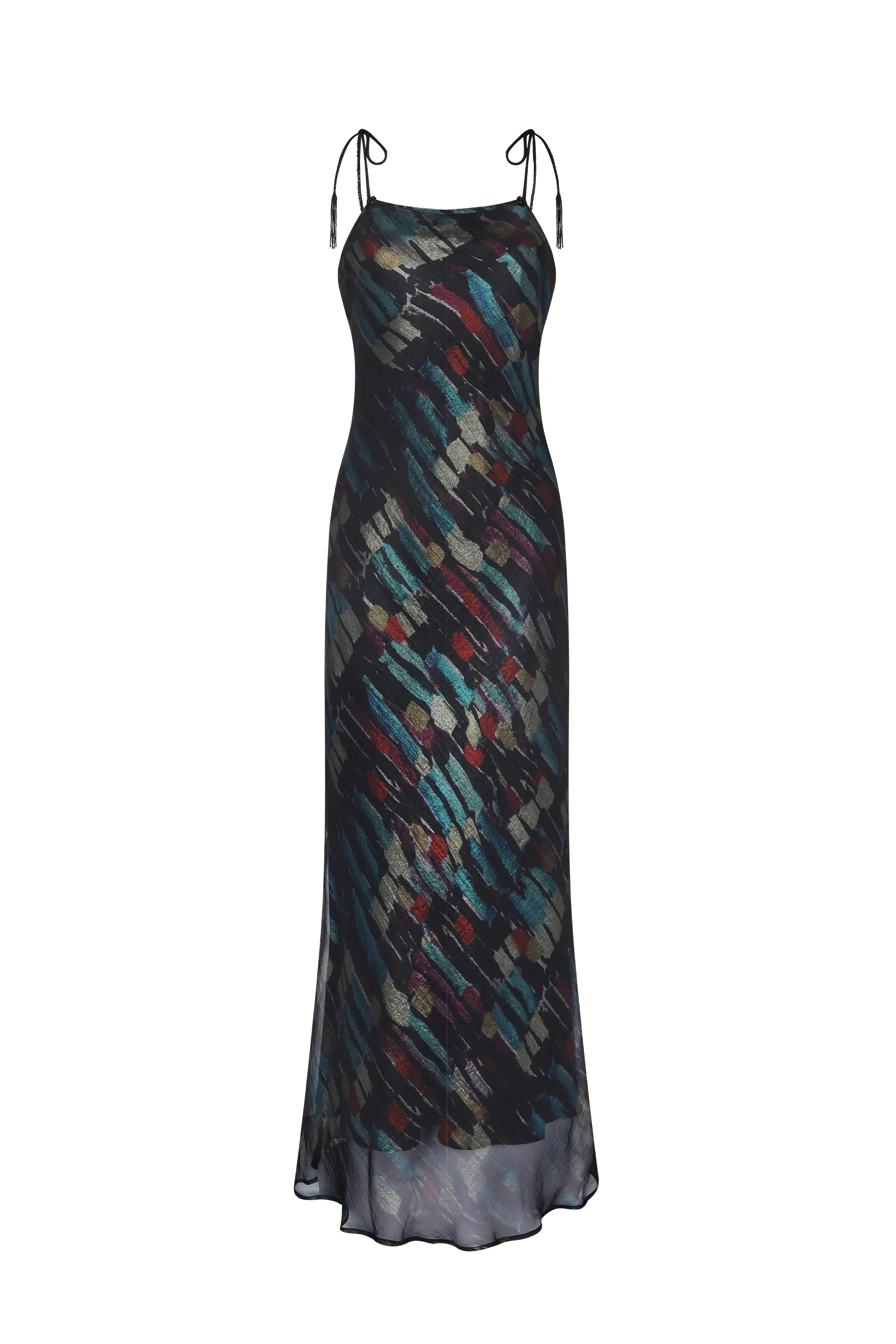 Luhana Maxi Dress with Crochet Tie Details | Print Black