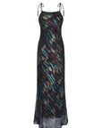 Luhana Maxi Dress with Crochet Tie Details | Print Black