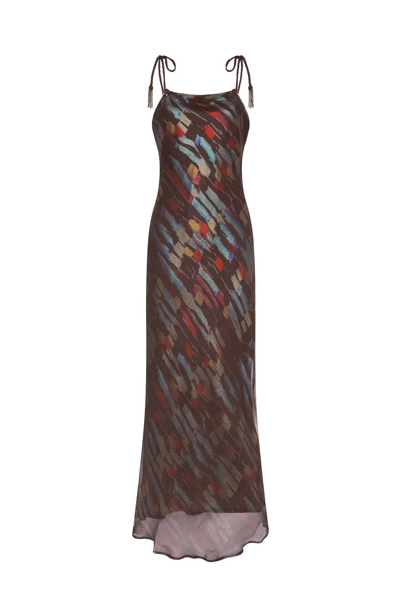 Luhana Maxi Dress with Crochet Tie Details | Print Brown