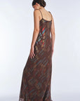 Luhana Maxi Dress with Crochet Tie Details | Print Brown