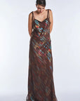 Luhana Maxi Dress with Crochet Tie Details | Print Brown