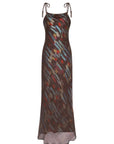 Luhana Maxi Dress with Crochet Tie Details | Print Brown