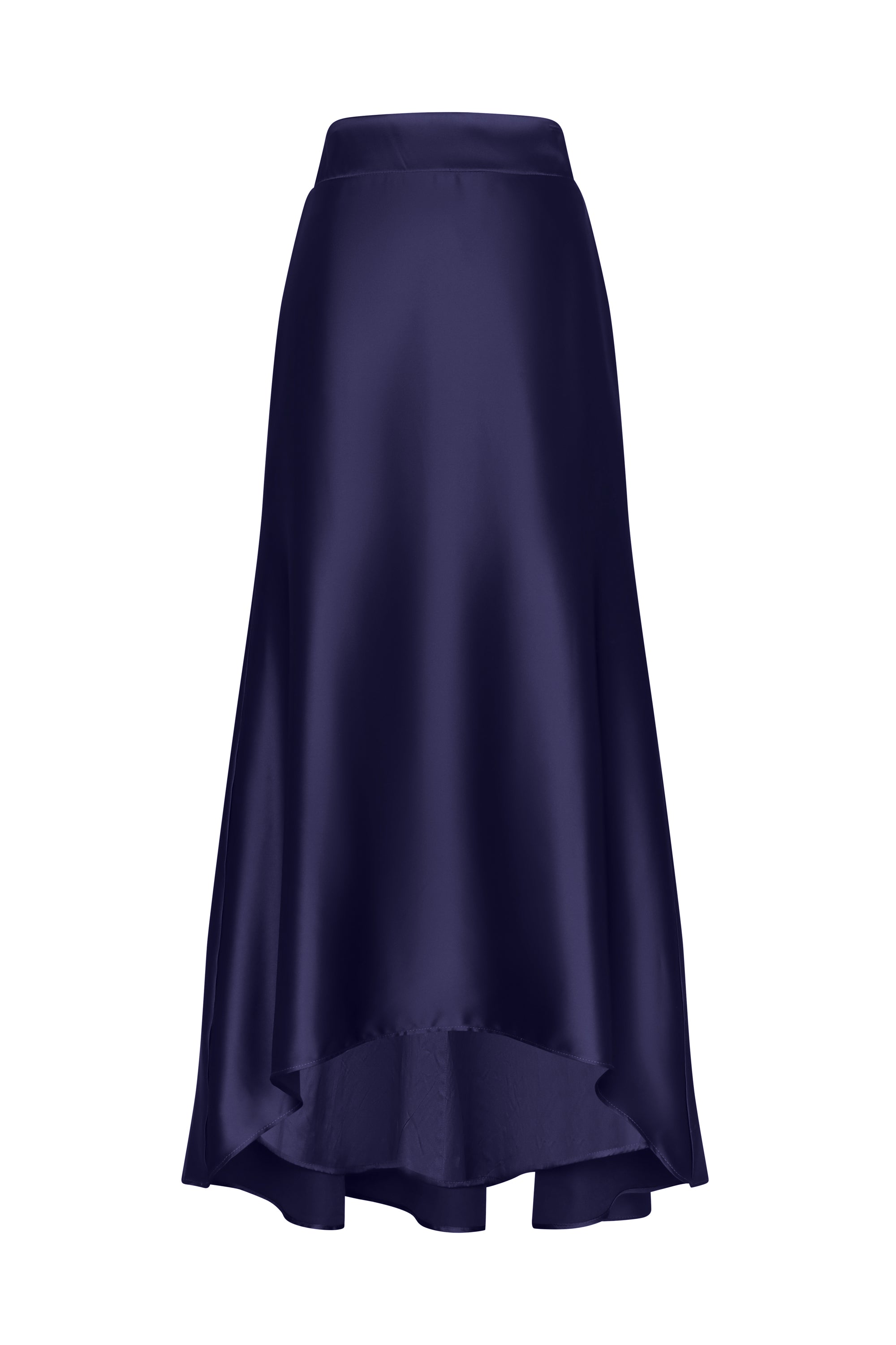 Mayela Skirt in Blue - Chic Mermaid Asymmetrical Satin Skirt with Back Cut