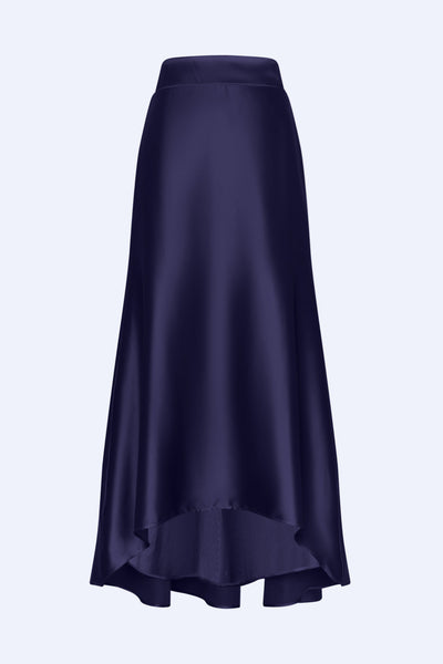 Mayela Asymmetrical Satin Skirt in Navy | Sitka Semsch