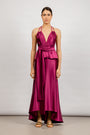 Skirt in Magenta - Chic Mermaid Asymmetrical Satin Skirt with Back Cut