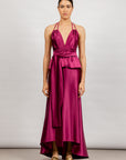 Skirt in Magenta - Chic Mermaid Asymmetrical Satin Skirt with Back Cut