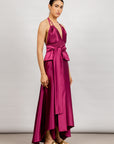 Mayela Skirt in Magenta - Chic Mermaid Asymmetrical Satin Skirt with Back Cut