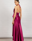 Mayela Skirt in Magenta - Chic Mermaid Asymmetrical Satin Skirt with Back Cut