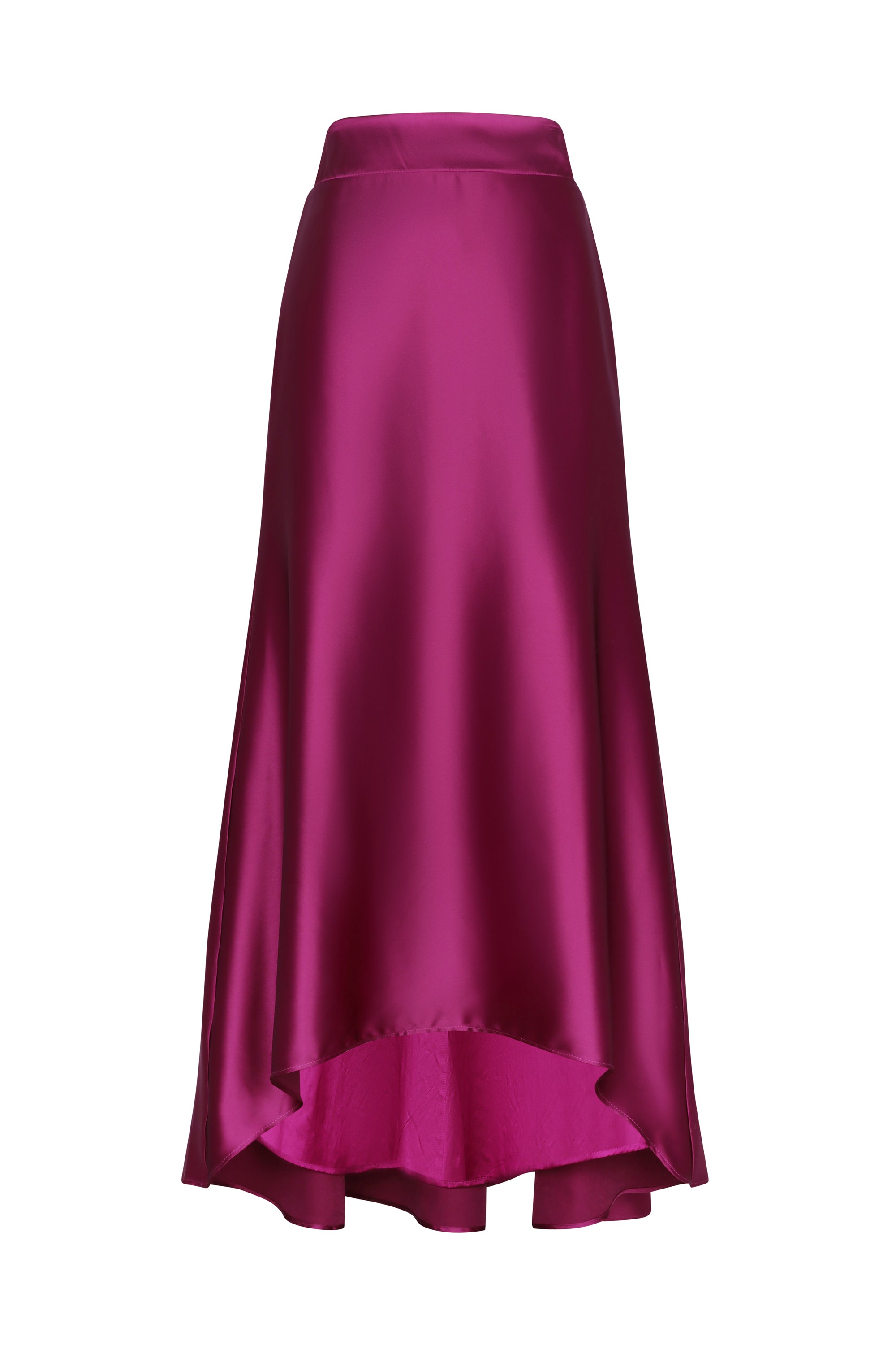 Mayela Skirt in Magenta - Chic Mermaid Asymmetrical Satin Skirt with Back Cut 