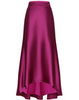 Mayela Skirt in Magenta - Chic Mermaid Asymmetrical Satin Skirt with Back Cut 