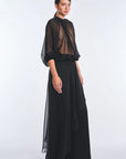 Monica Sheer Silk Blouse with High Neck | Black