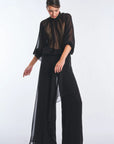 Monica Sheer Silk Blouse with High Neck | Black
