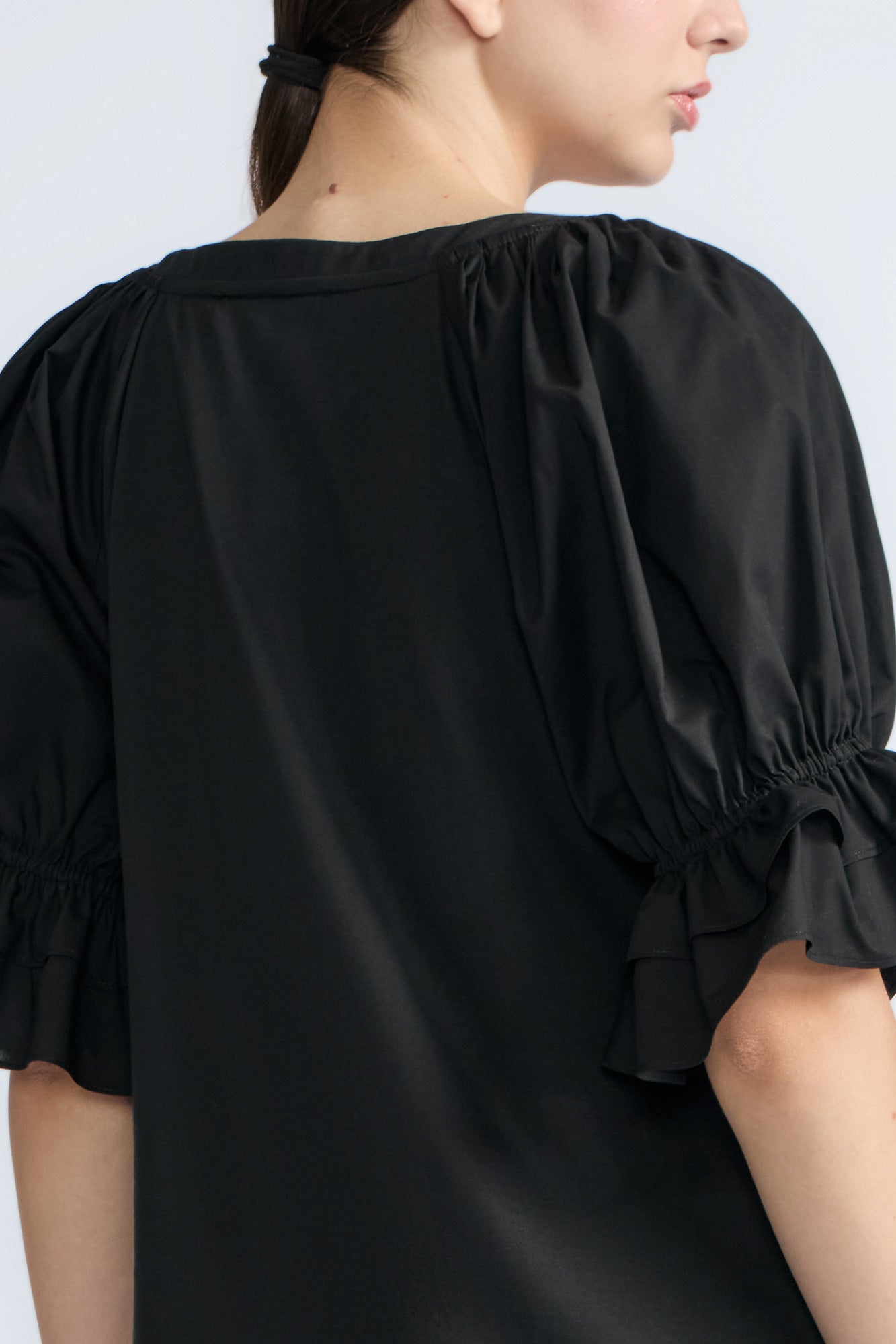Nery Balloon Sleeve Cotton Top in Black | Sitka Semsch